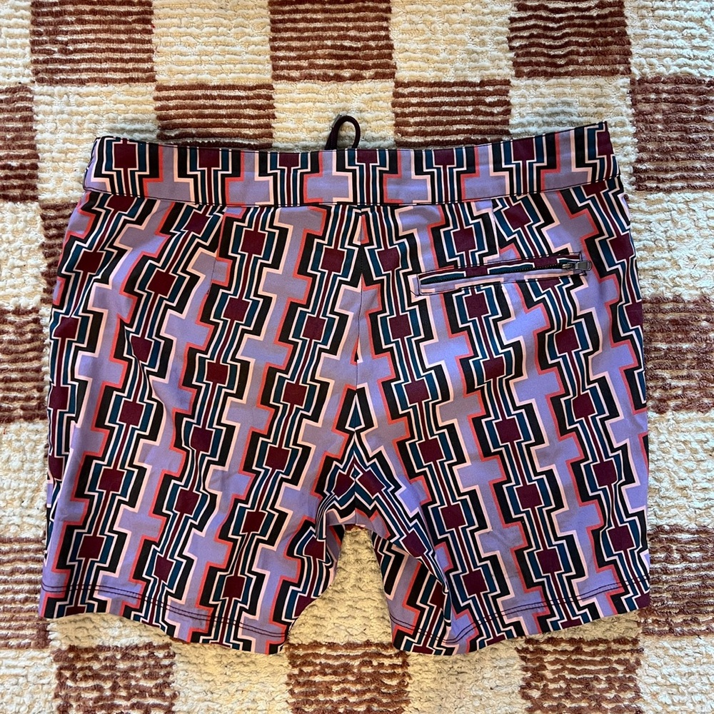 MR TURK Honolulu Ynez Print Men's Swim Bathing Trunks Shorts Purple 32" Purple - Picture 2 of 4